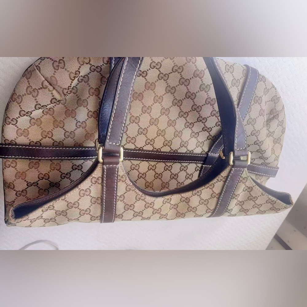 Gucci Royal Canvas Leather Hobo Tote Bag Dark Brown Monogram Timeless Designer - Picture 5 of 16